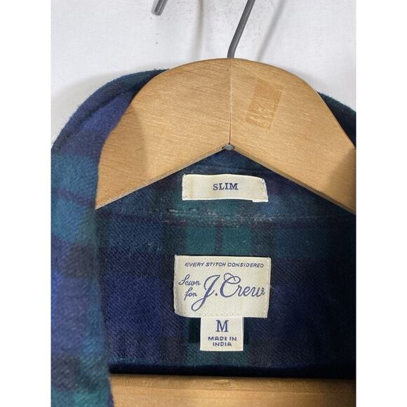 J Crew Flannel Shirt Medium Slim Mens Button Up Black Watch Plaid Academia Prep - Picture 6 of 12